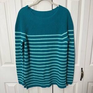 Vintage Lands End Knit Stripe Tunic Sweater Teal Seafoam Green Womens Size Small